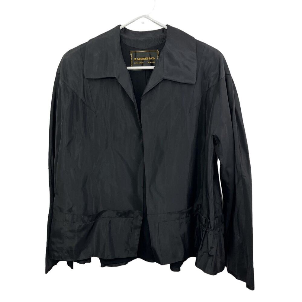 VTG B. Altman & Co Women’s Blazer Black Jacket XL Satin Ruffles Fifth Ave Career - Picture 2 of 9